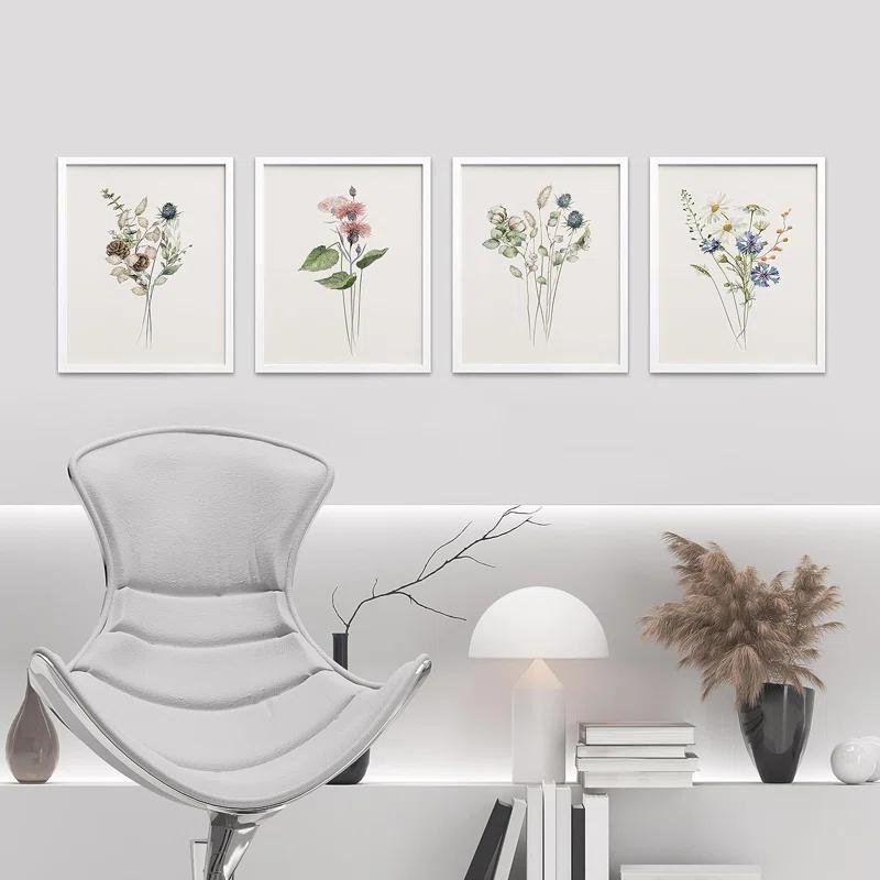 IDEA4WALL Minimal Botanical " IDEA4WALL Framed Pastel Watercolor Green Leaves Wall Art, Set Of 4 Nature Wilderness Wall Decor Prints, Botanical Floral Wall Decor For Living Room, Bedroom " 4 - Pieces