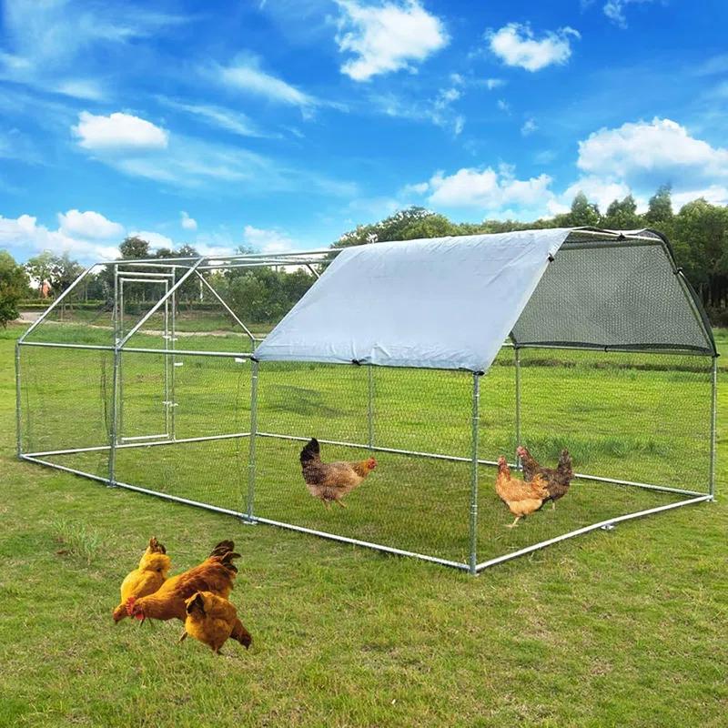 Tucker Murphy Pet™ Large Metal Chicken Coop, Walk-In Chicken Run, Galvanized Wire Poultry Chicken Hen Pen Cage, Rabbits Duck Cages With Waterproof Anti-Ultraviolet Cover For Farm, Backyard (18.5’X9.2’X6.5’)