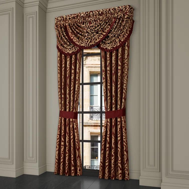 Crimson and Gold Polyester Rod Pocket Window Panels