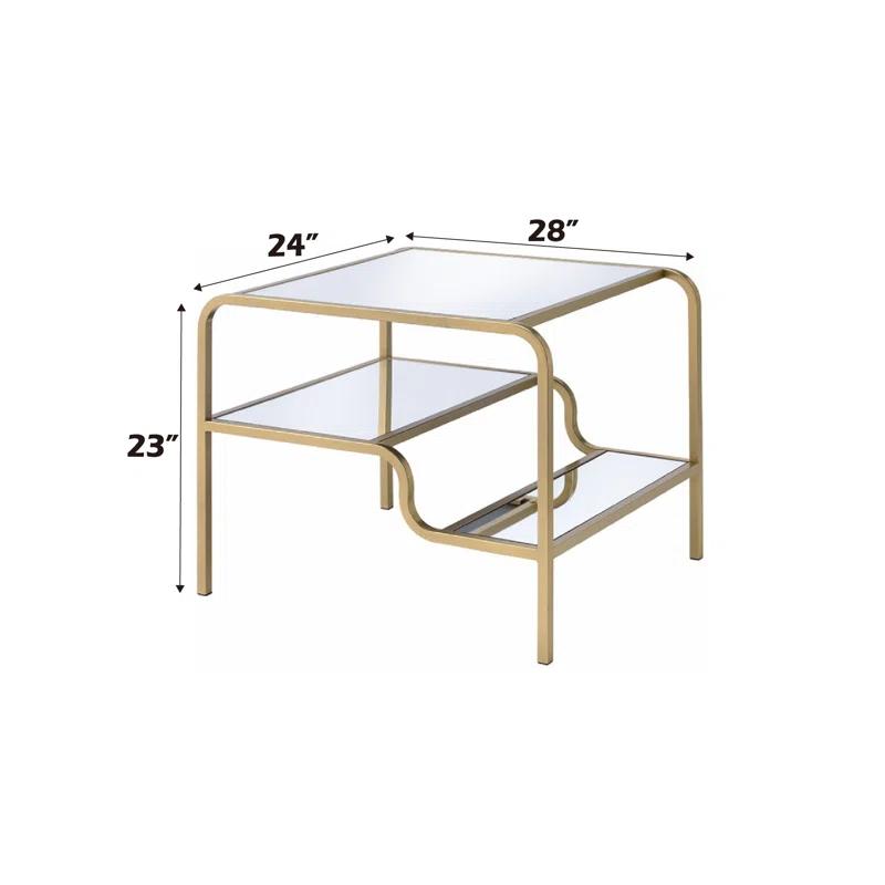 Mercer41 Astrid Mirrored End Table with Gold Finish