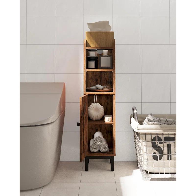 Mercer41 Bathroom Storage Cabinet, Small Corner Floor Cabinet with Door and Shelves, Narrow Toilet Paper Cabinet, Bathroom Organizer with Adjustable Shelf, for Small Spaces