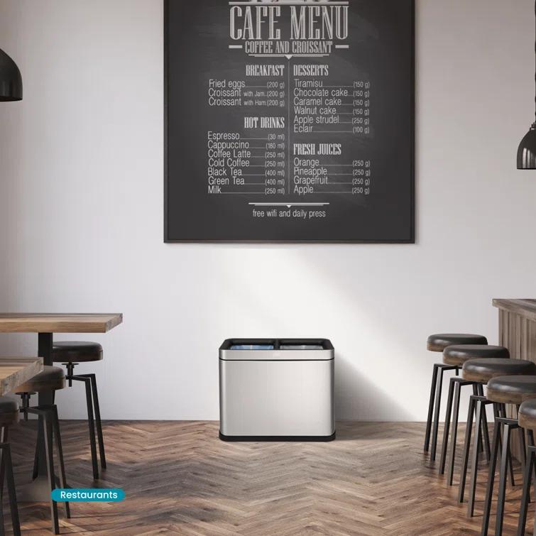 Home Zone Living Home Zone Living Open Top Trash Can Dual Removable Liners for Trash and Recycling Stainless Steel