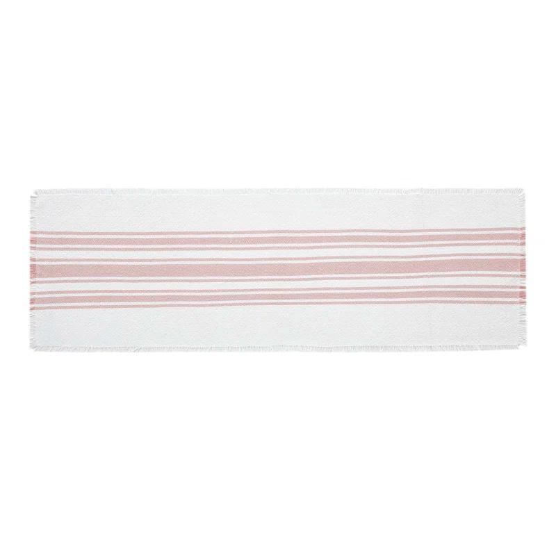 VHC Brands Antique White Stripe Coral Indoor/Outdoor Runner 12X36