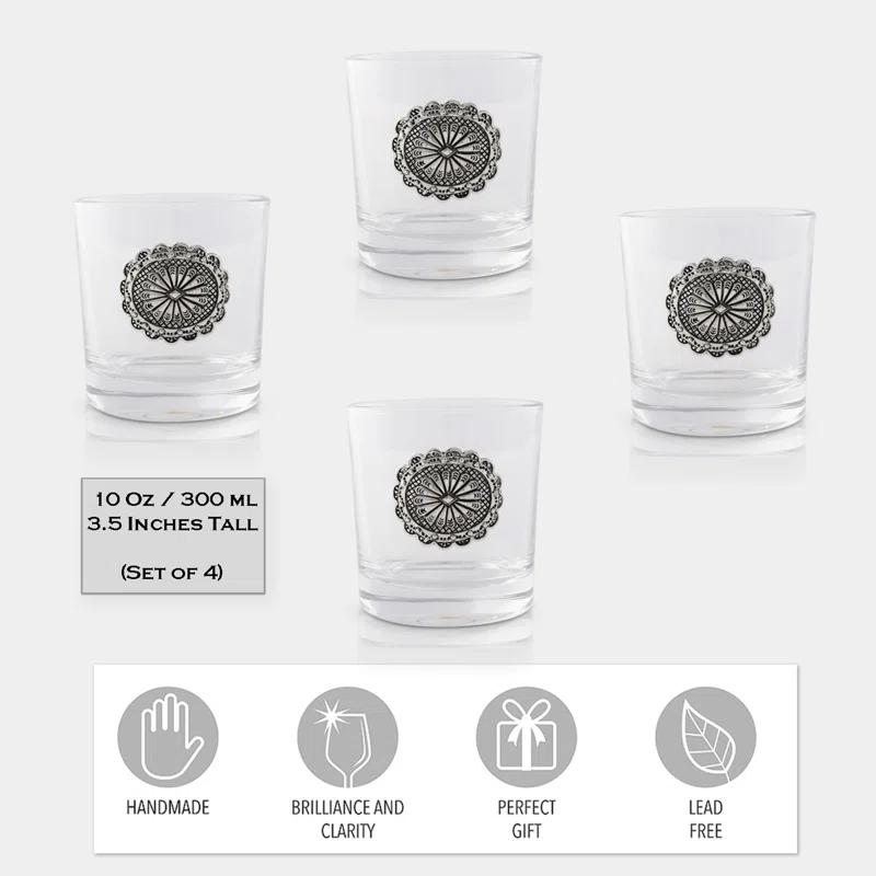Arthur Court Designs Arthur Court Designs 4 - Piece 12oz. Western Concho Whiskey Glass Glassware Set (Set of 4)