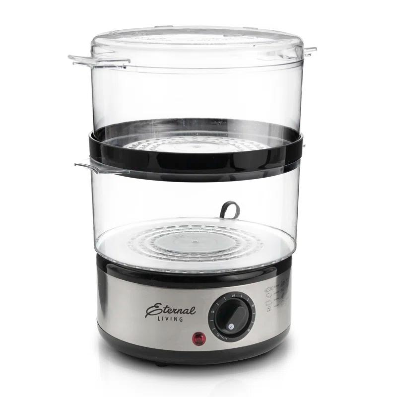 Electric Food Steamer Stackable Two-tier Bowls, 5 Quart, Stainless Steel