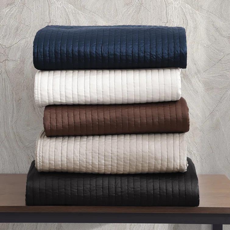 Indigo Hill by HiEnd Accents Satin Channel Silky Satin Design Solid Color Classic Modern Quilt Set