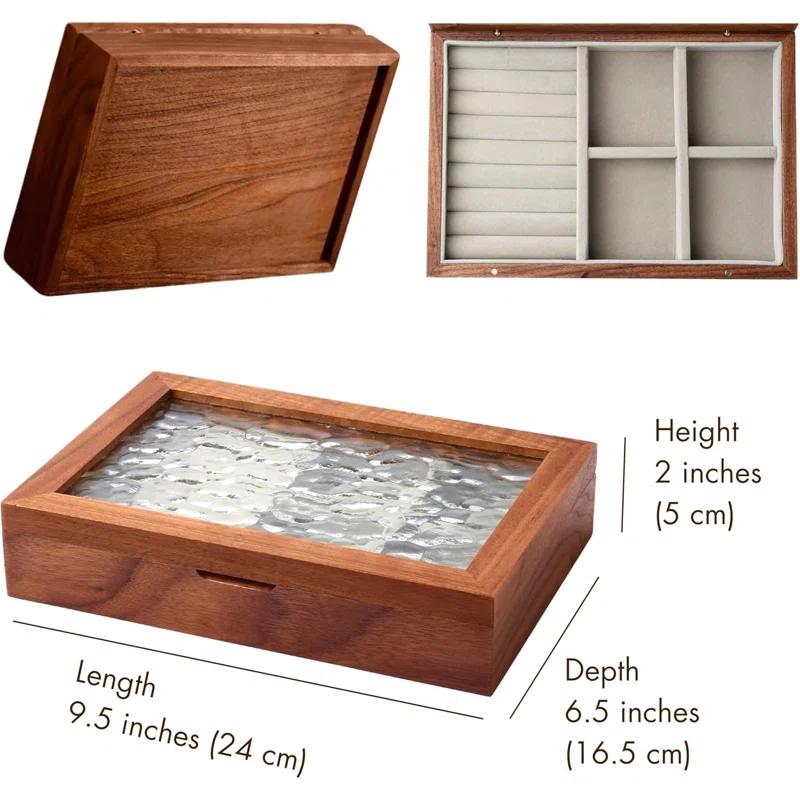 Wooden Jewelry Box, Medium Size Natural Solid Walnut Wood Girls Vintage Trinket Organizer With Large Storage,Walnut