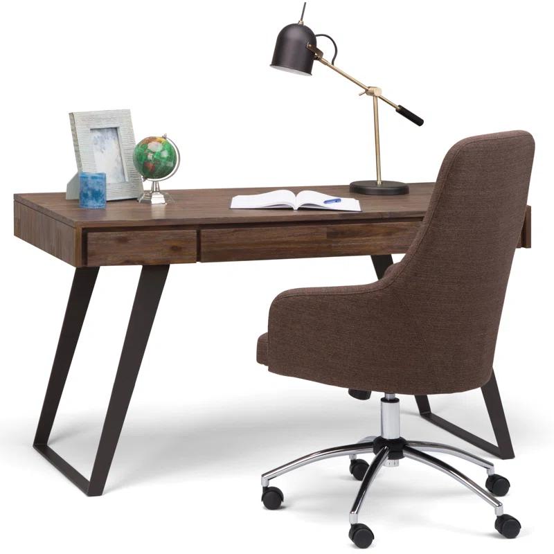 Simpli Home Lowry Solid Acacia Wood Desk, Industrial Style with Keyboard Tray and 2 Drawers