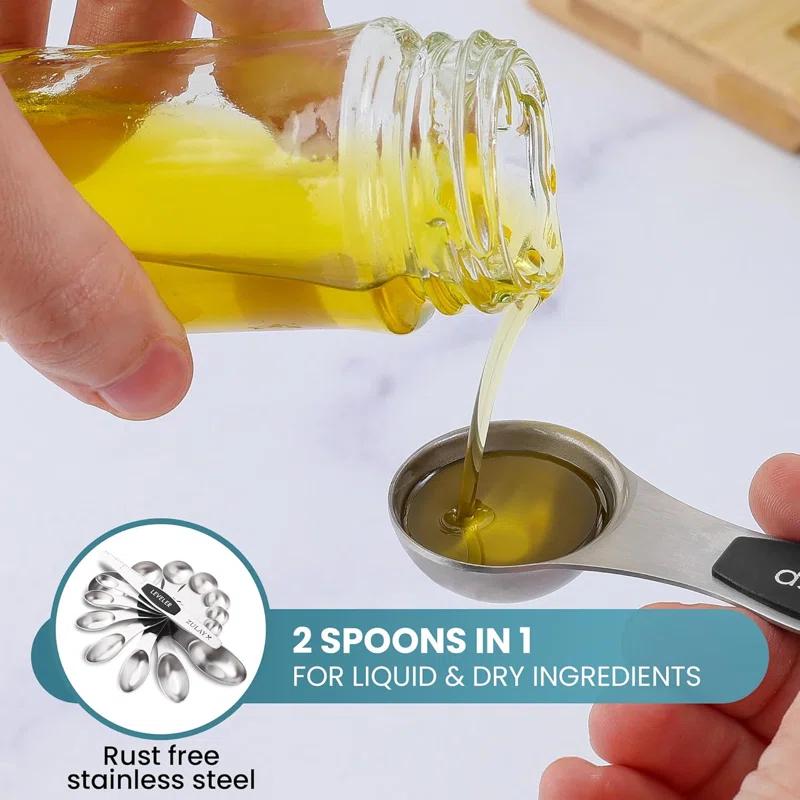 Zulay Kitchen Zulay Stainless Steel Measuring Spoon Set - Stackable Magnetic Spoon Measuring Set - Magnetic Measuring Spoon Set Of 8 With Leveler - Made With Strong N45 Magnets & 304 Stainless Steel - Sunset