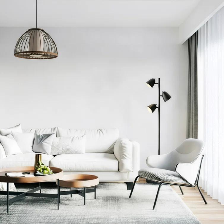 Brightech Jacob 64" Modern 3-Light Adjustable LED Floor Lamp with Black Finish and Metal Cone Shades, Bulbs Included