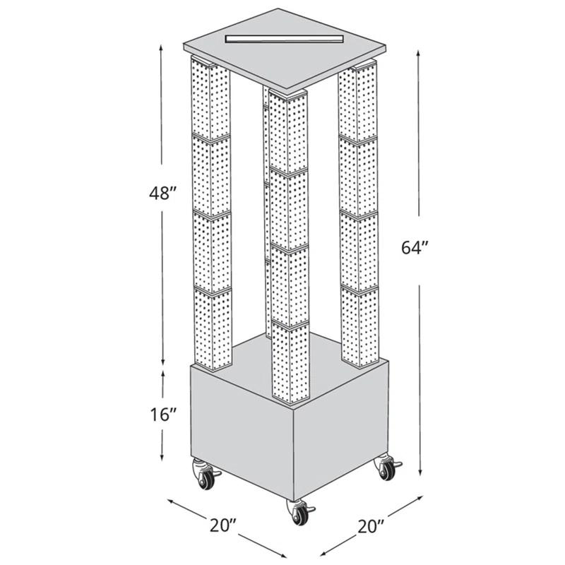 Azar Displays 700228-BLU Multi-Tower Pegboard Floor Display on Wheeled Base. Panel Size: 4"W x 48"H