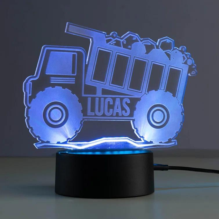 CPS Dump Truck LED Night Light with Custom Name Laser Engraved on Acrylic Design Insert