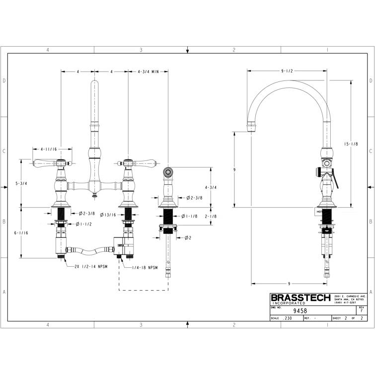 Newport Brass Chesterfield Bridge Kitchen Faucet with Side Spray 9458/03N