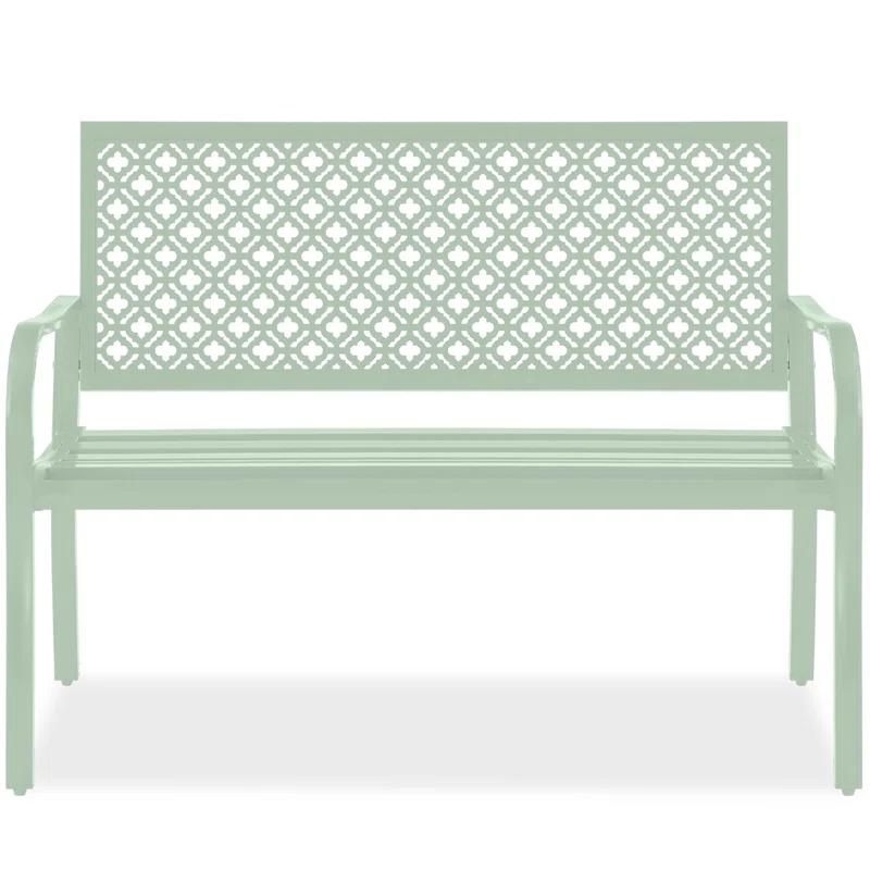 Red Barrel Studio® 2-Person Outdoor Metal Bench with Geometric Backrest, 790lb Capacity, for Garden, Patio, and Entryway