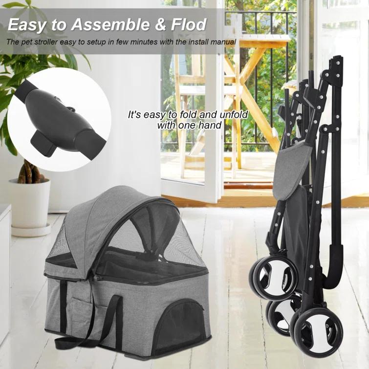 BestPet Foldable Pet Stroller with Detachable Carrier