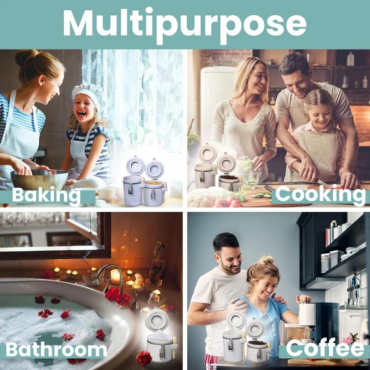 Home Intuition Home Intuition Ceramic Kitchen Canisters Set of 4 with Wooden Spoons Reusable Chalk Labels, Coffee, Tea (Red)