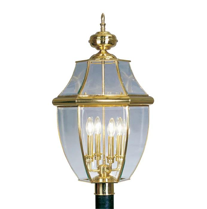 Lighting Lumens 4 Light Outdoor Post Lantern Pendant Lighting Fixture - Clear Beveled Glass Shade