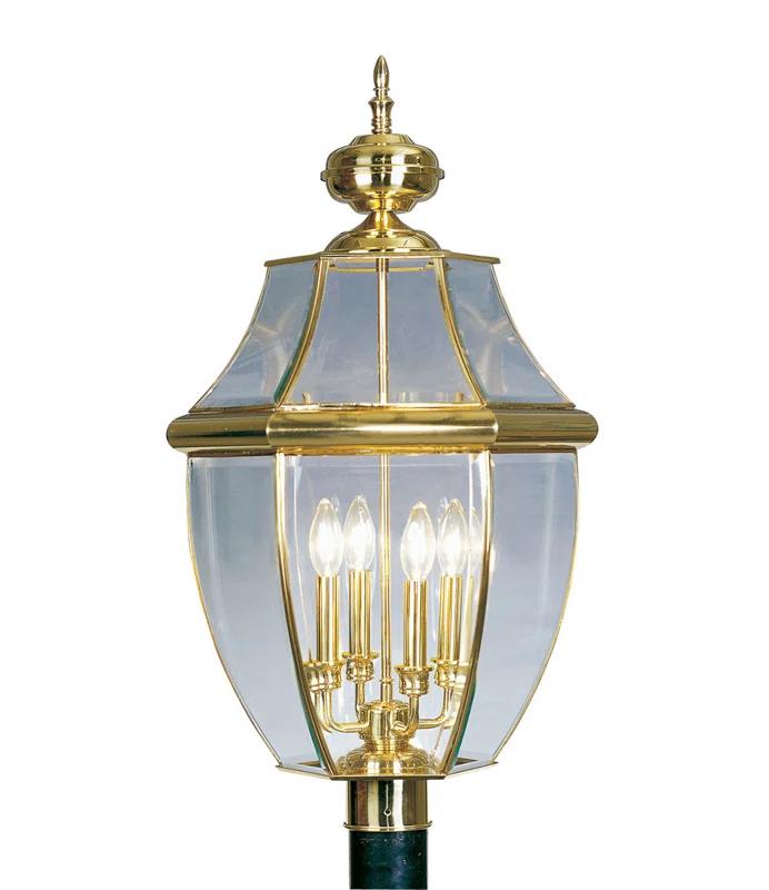 Lighting Lumens 4 Light Outdoor Post Lantern Pendant Lighting Fixture - Clear Beveled Glass Shade