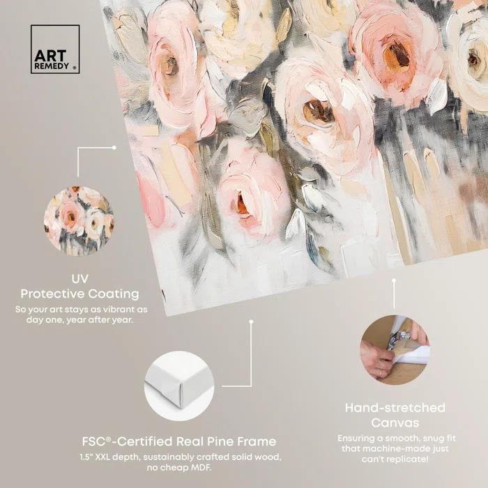Art Remedy Coral Blush and Beige Floral Canvas Glam Floral Art by Art Remedy