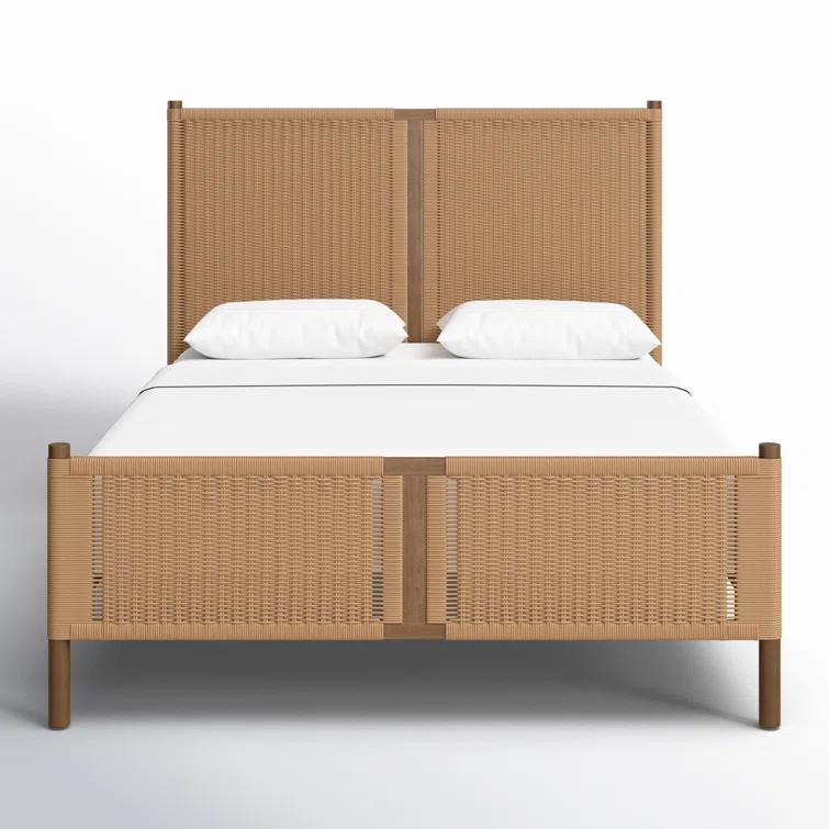 Toasted Sungkai Queen Platform Bed with Woven Headboard