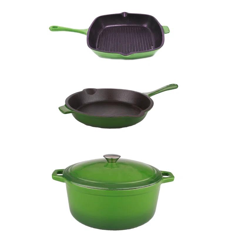 BergHOFF Neo 4 Pc Cast Iron Cookware Set with Fry Pan, Grill Pan, and 5Qt. Covered Dutch Oven & Reviews | Wayfair