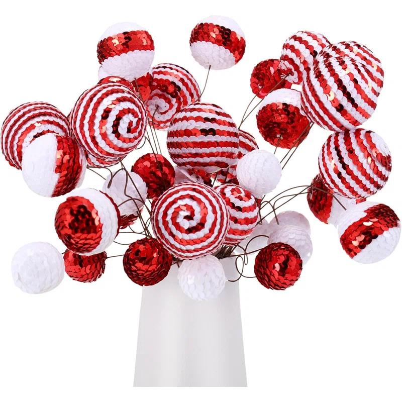 40 Set Christmas Sequins Ball Decoration Picks Mixed Color Sequin Foam Ball Tree Picks Bling Ball Ornaments