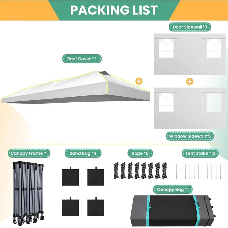 10'Wx30'D Pop Up Canopy, One Push Setup Glow Party Tent