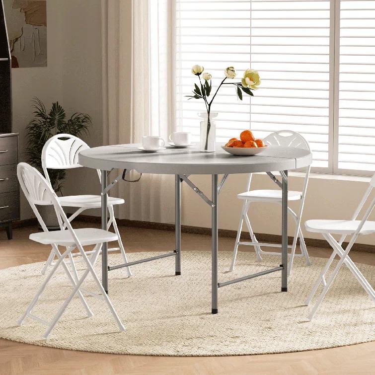 Plastic Round Folding Table, Portable Foldable Party Banquet Table for Camping Dining Outdoor Picnic