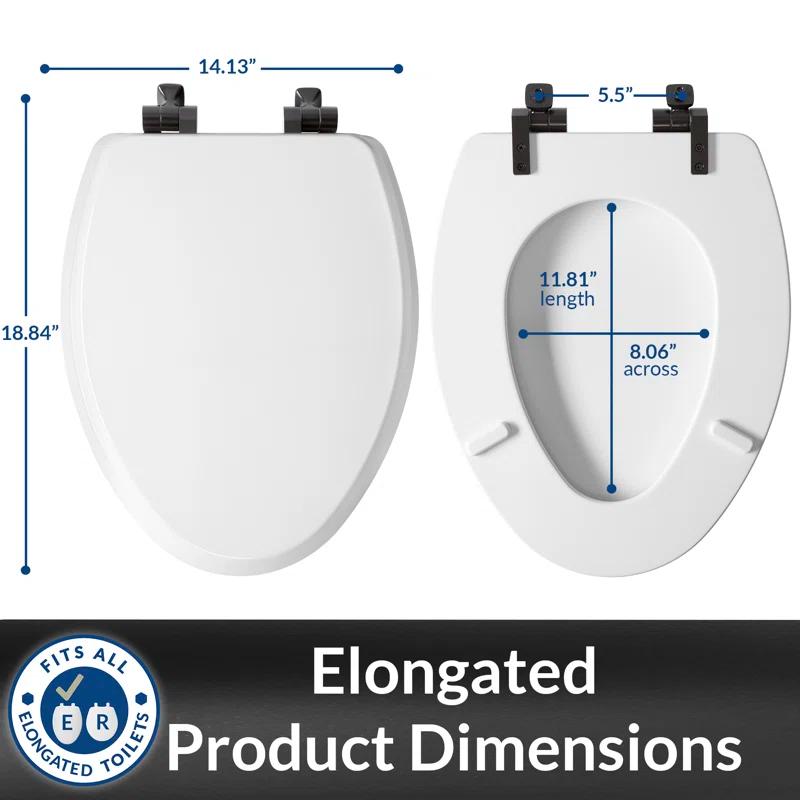 Mayfair by Bemis 7M1826MBSL 000 Bennett Toilet Seat with Metal Hinges, Slow Close Wood Seat, Easy Install, Elongated, White