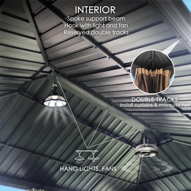 Kozyard Kozyard Alexander Gray Double Roof Hardtop Gazebo with Privacy Curtain Mosquito Netting