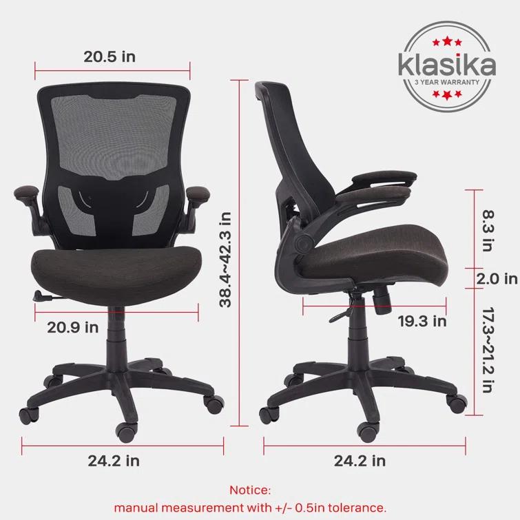 Clatina KLASIKA Ergonomic Office Desk Chair Mesh Back Flip Up Armrests Adjustable Height and Lumbar Support Swivel Chairs with Wheels