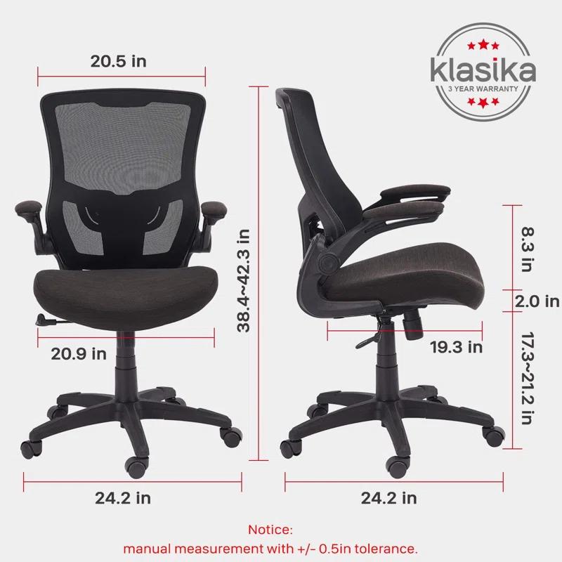 Clatina KLASIKA Ergonomic Office Desk Chair Mesh Back Flip Up Armrests Adjustable Height and Lumbar Support Swivel Chairs with Wheels
