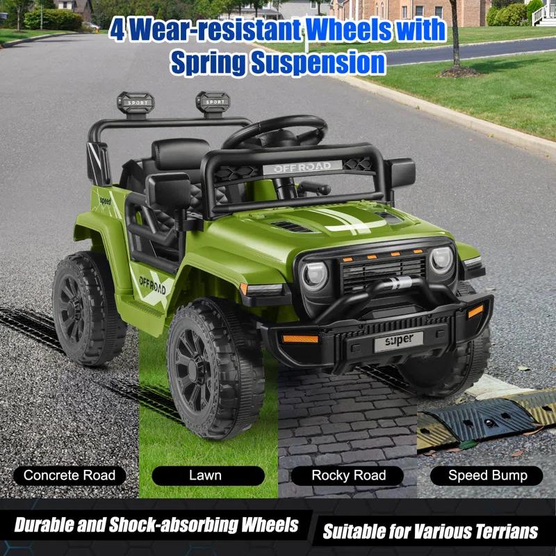 Himimi 12V Ride On Toys For Kids With Remote Control, 1 Seater Kids Electric Car Jeep,LED Lights, Multi-Speed Transmission, MP3 Player