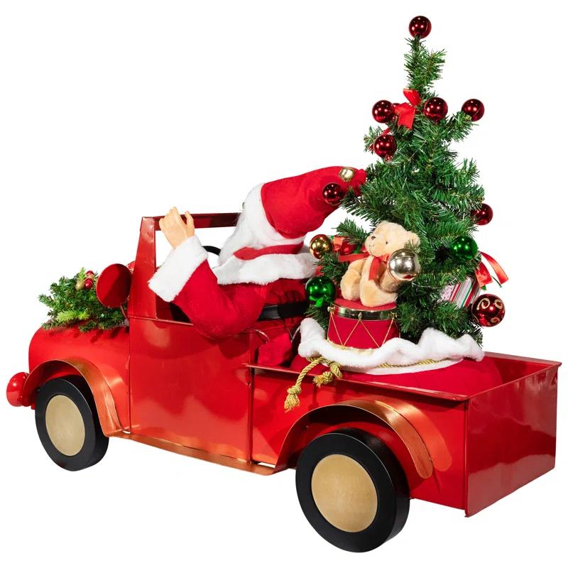 Northlight Seasonal Animated And Musical Santa Driving Vintage Truck Christmas Decoration - 36.5"