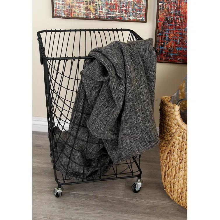 Metal Deep Set Metal Mesh Laundry Basket Storage Cart with Wheels and Handles