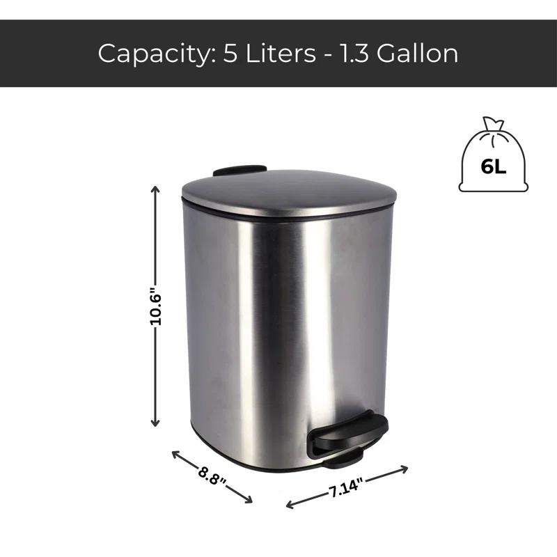 Evideco Mel Metal Step On Trash Can - 1.3 Gallons