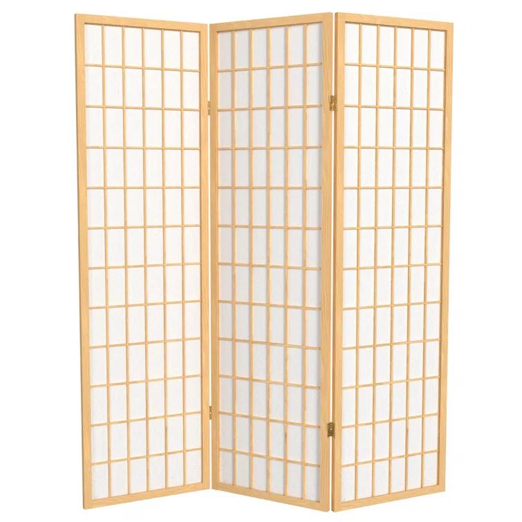 Oriental Furniture 5 Ft Tall Window Pane Shoji Screen, Natural color, 3 panel