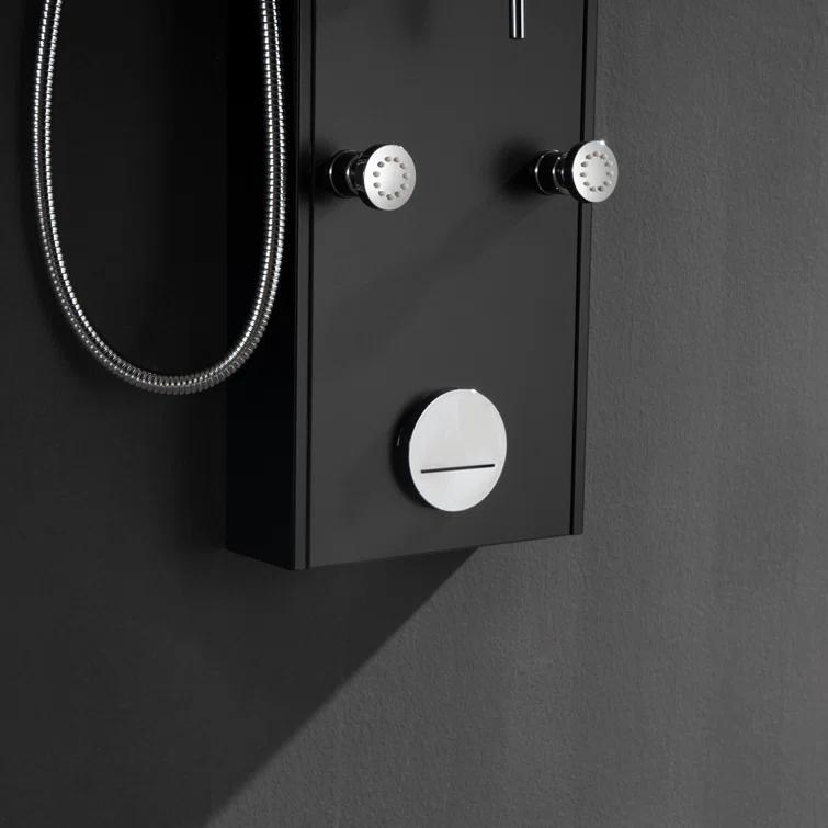 Greenspring 6-Jet Rainfall Shower Panel System With Spa Jets Rainfall Waterfall Shower Head And Shower Wand Marble Finish In Black GSP42D