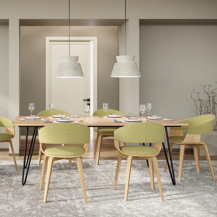 Lowell Bentwood Upholstered Dining Chair with Curved Backrest in Mid-Century Modern Style