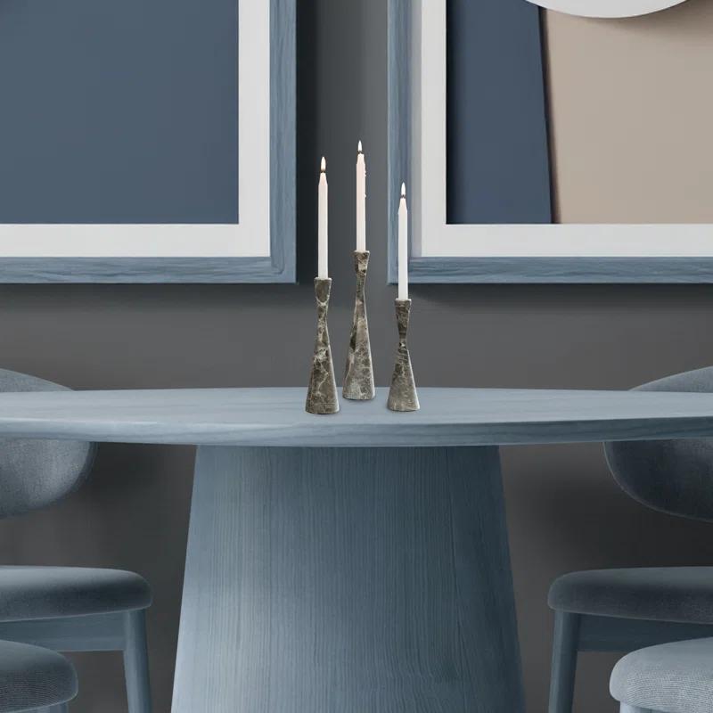 Ivy Bronx Marble Resin Candle Holders - 3 Set Taper Candlesticks for Home Decor, Gray