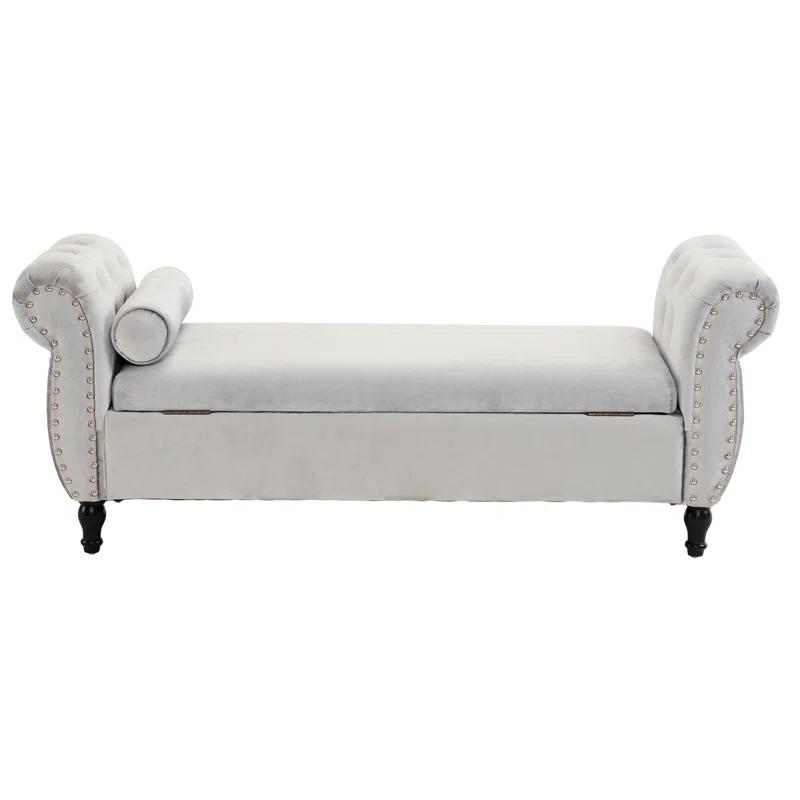 Velvet Multifunctional Storage Rectangular Ottoman Bench With 1 Pillow