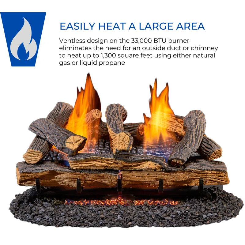 Duluth Forge Duluth Forge Ventless Dual Fuel Gas Log Set, Split Oak, T-Stat Control