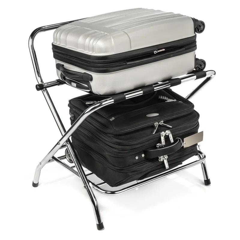 USTECH USTECH Luggage Rack-Double Tier, Assembled, Chrome, Storage Organizer, Pack of 1,