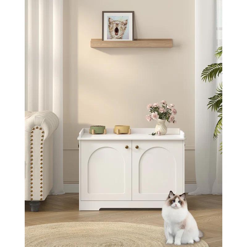 Tucker Murphy Pet™ Bohy Cat Litter Box Enclosure with Handles, Hidden Litter Box Furniture with Removable Partition, Wooden Pet House Side End Table, for Living Room, Bedroom
