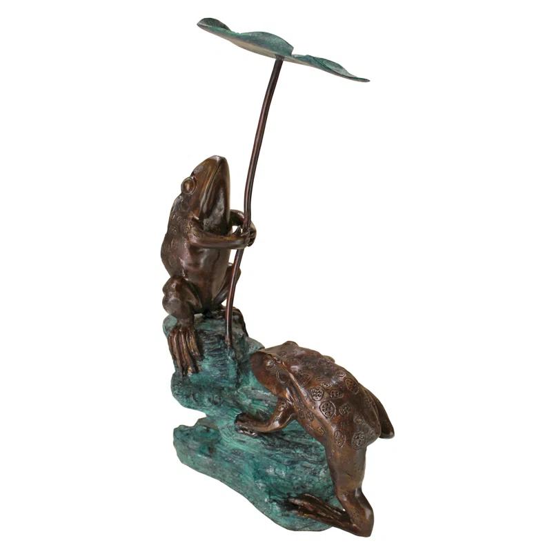 Bronze Lily Pad Umbrella Frogs Garden Statue