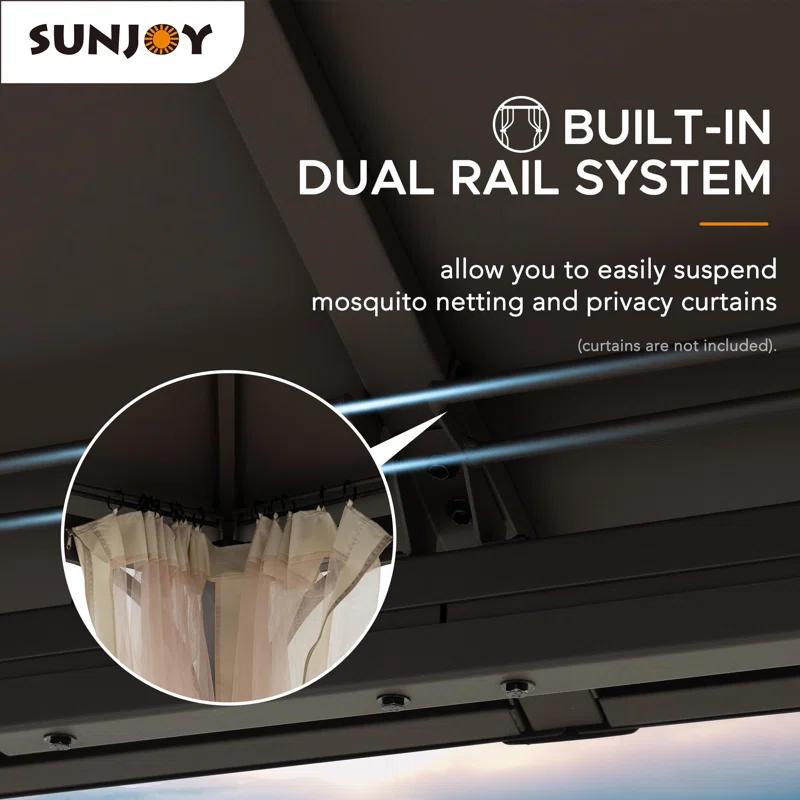 Sunjoy Sunjoy Hardtop Gazebo 12 x 16 ft. Outdoor Gazebo, Heavy Duty Steel Frame Gazebo, Double Tiered Metal Gazebo with Ceiling Hook and Removable Netting Sidewalls