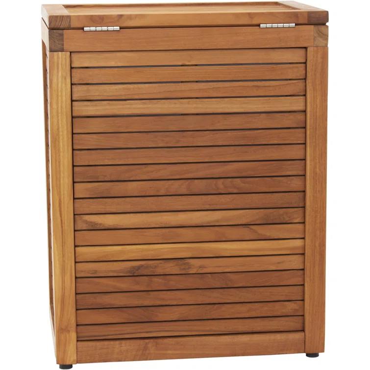 Aqua Teak Moti Wood Laundry Hamper with Handles