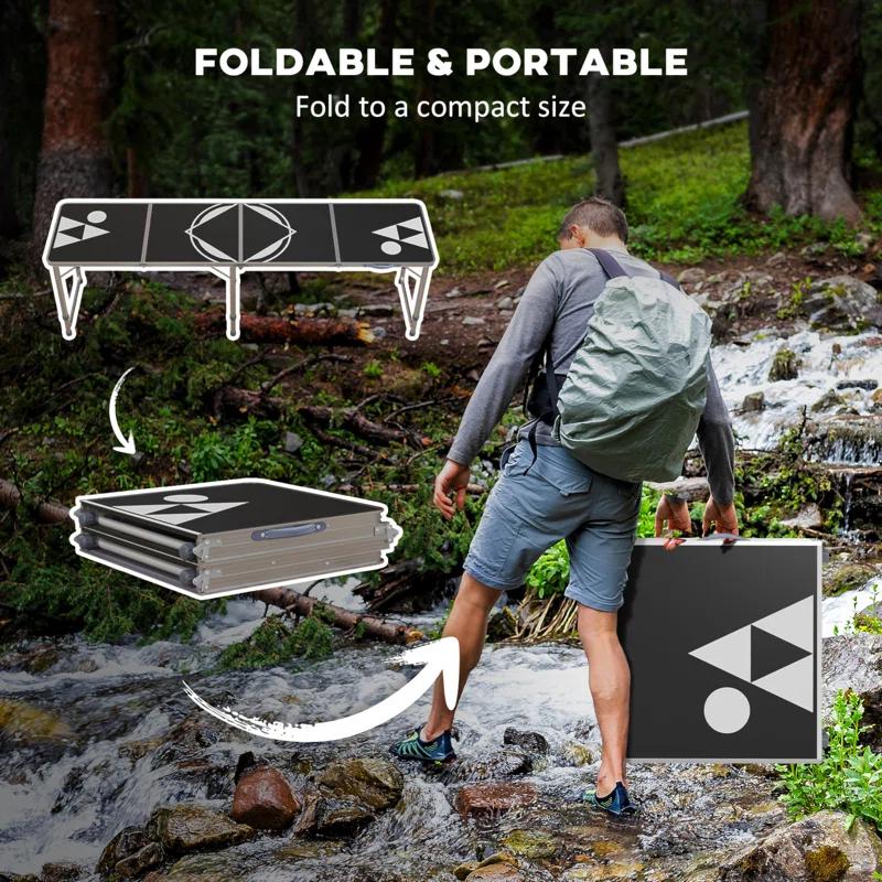 wendeway Outsunny 8ft Portable Beer Pong Table with Adjustable Legs, Folding Camping Table, Aluminum Picnic Table
