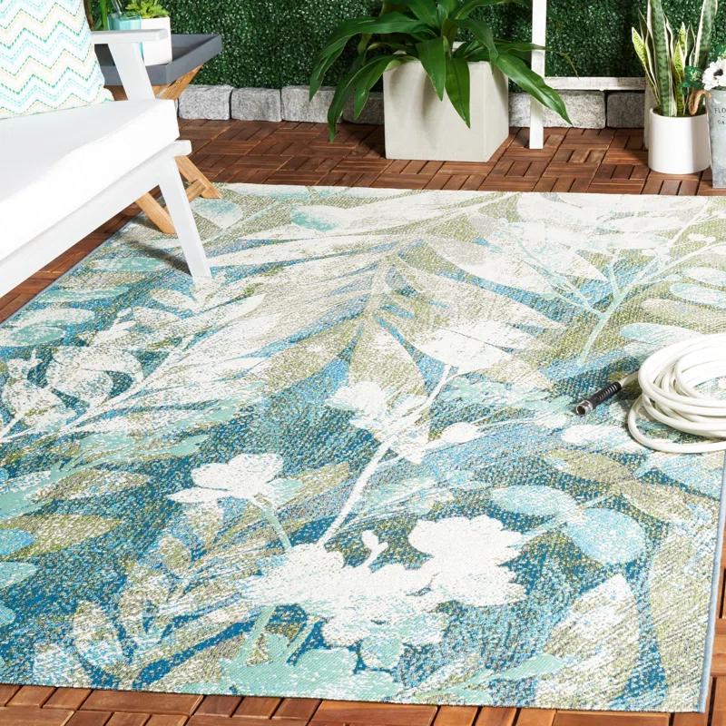 Lark Manor™ Aquia Floral Machine Woven Indoor / Outdoor Area Rug in Blue/Ivory