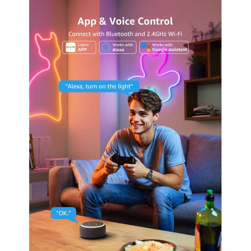 Lepro Lepro N1 AI Smart RGB Rope Lights, LLM AI Generated Lighting, LightBeats Music Sync, Color Segment DIY, Voice Control Via App, Wi-Fi & Bluetooth LED Strip Lights (Set of 6)